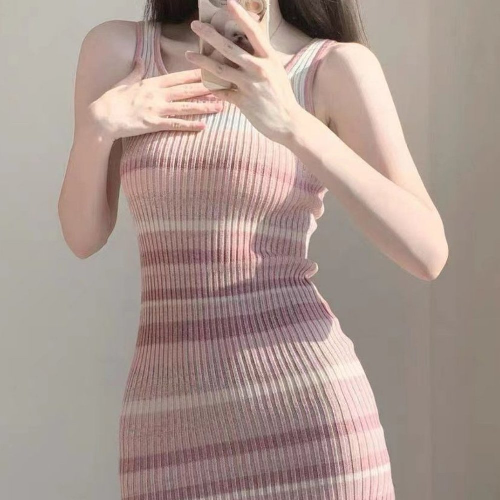 Defined Ombre Knitted Bodycon Dress | Women Party Dress Mini Dress Slim Fit